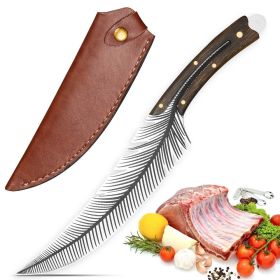 Qulajoy Viking Knife - 13.8 Inch Full Tang Boning Knife With 8.5 Inch Feather Blade & Leather Sheath - Sharp Hand-Forged 7Cr17MOV Real Carbon Ste