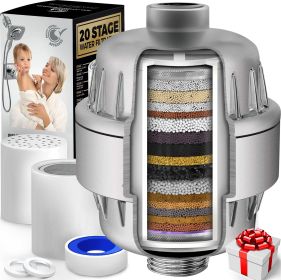 20 Stage Shower Filter with Vitamin C E for Hard Water Polished Brass Color High Output Shower Water Filter to Remove Chlorine Fluoride 2 Cartridges I