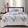 6 Piece Printed Quilt Set with Throw Pillows Blue King/Cal King