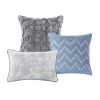 6 Piece Printed Quilt Set with Throw Pillows Blue King/Cal King