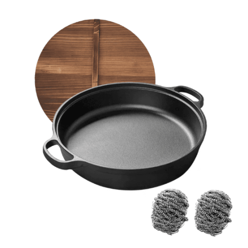 WANGYUANJI 11Cast Iron Wok With Dual Handles And Wooden Lid, Uncoated Frying Pan For Gas And IH, Chinese Thickened Pancake Pan, Stir-frying And I WANGYUANJI 11Cast Iron Wok With Dual Handles And Wooden Lid, Uncoated Frying Pan For Gas And IH, Chinese Thickened Pancake Pan, Stir-frying And I