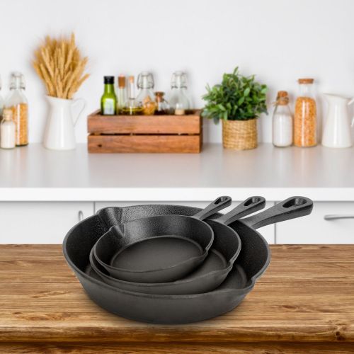 3Pcs Pre-Seasoned Cast Iron Skillet Set 6/8/10in Non-Stick Oven Safe Cookware Heat-Resistant Frying Pan 3Pcs Pre-Seasoned Cast Iron Skillet Set 6/8/10in Non-Stick Oven Safe Cookware Heat-Resistant Frying Pan